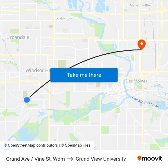 Grand Ave / Vine St, Wdm to Grand View University map