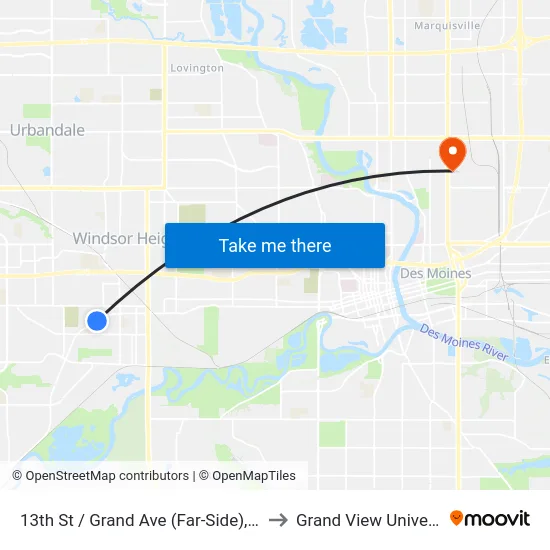 13th St / Grand Ave (Far-Side), Wdm to Grand View University map