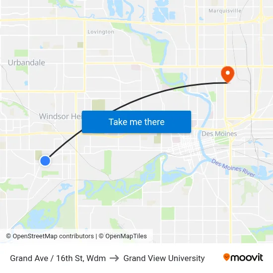 Grand Ave / 16th St, Wdm to Grand View University map
