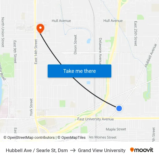 Hubbell Ave / Searle St, Dsm to Grand View University map