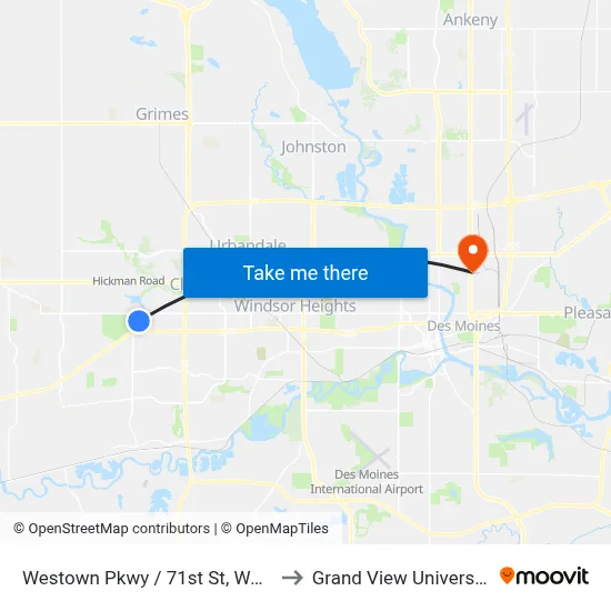 Westown Pkwy / 71st St, Wdm to Grand View University map
