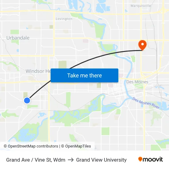 Grand Ave / Vine St, Wdm to Grand View University map