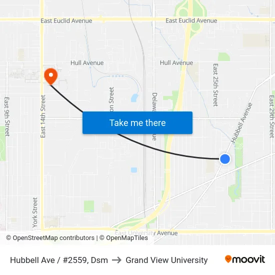 Hubbell Ave / #2559, Dsm to Grand View University map
