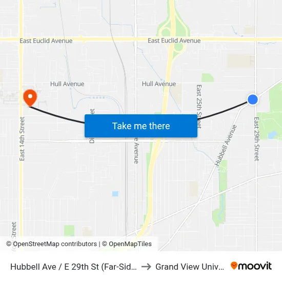 Hubbell Ave / E 29th St (Far-Side), Dsm to Grand View University map