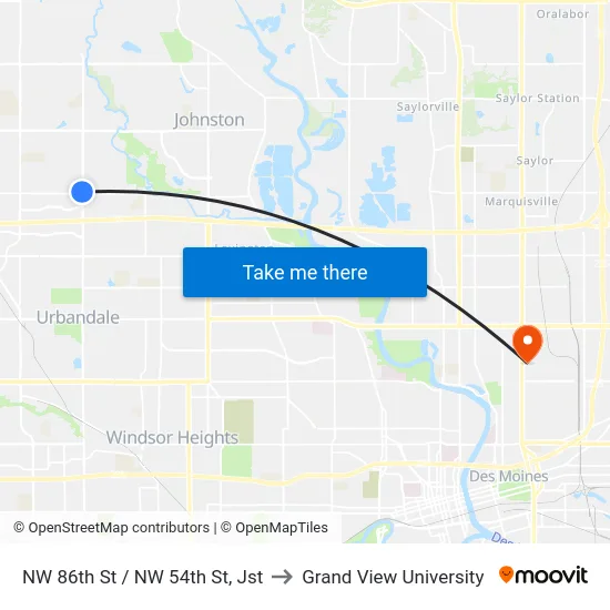 NW 86th St / NW 54th St, Jst to Grand View University map