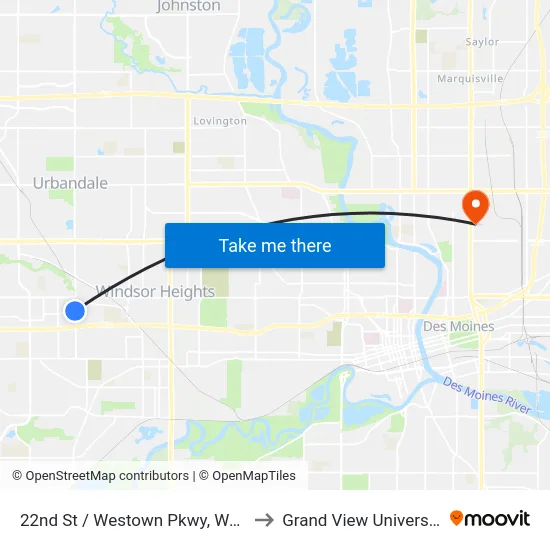 22nd St / Westown Pkwy, Wdm to Grand View University map