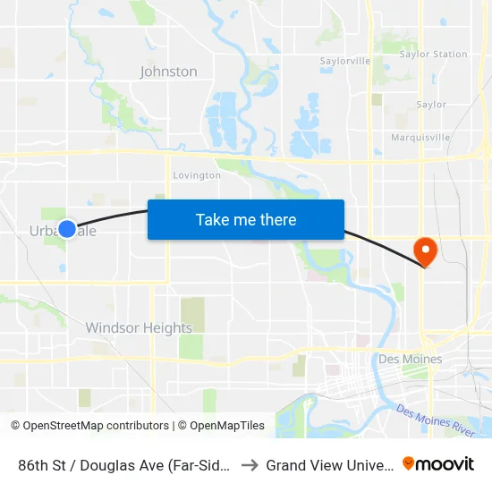 86th St / Douglas Ave (Far-Side), Urb to Grand View University map