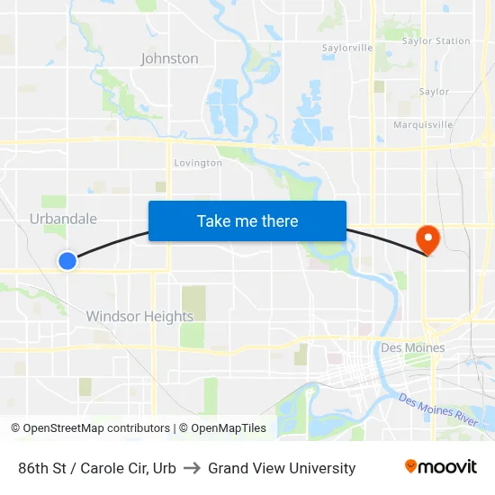 86th St / Carole Cir, Urb to Grand View University map