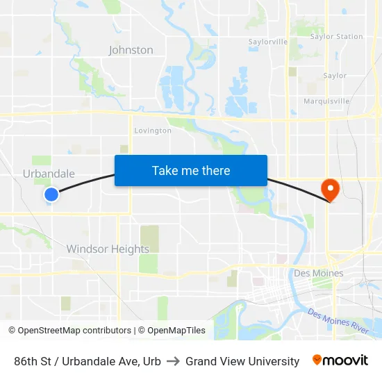86th St / Urbandale Ave, Urb to Grand View University map