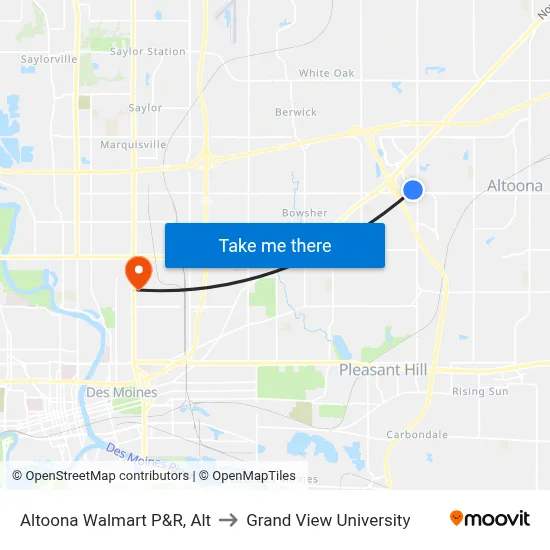 Altoona Walmart P&R, Alt to Grand View University map