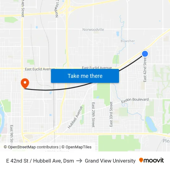 E 42nd St / Hubbell Ave, Dsm to Grand View University map