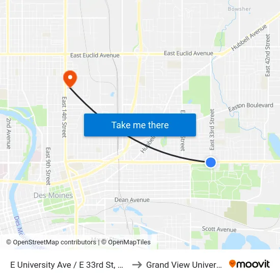 E University Ave / E 33rd St, Dsm to Grand View University map