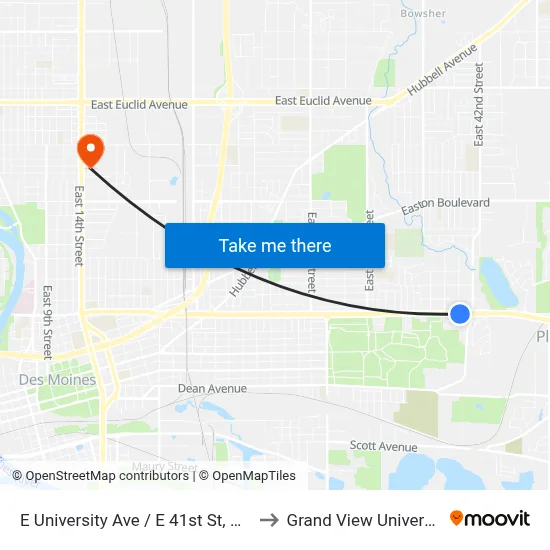 E University Ave / E 41st St, Dsm to Grand View University map