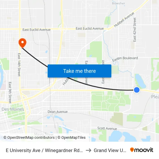 E University Ave / Winegardner Rd (Far-Side), Dsm to Grand View University map