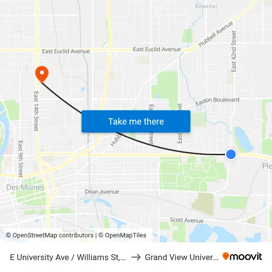 E University Ave / Williams St, Dsm to Grand View University map