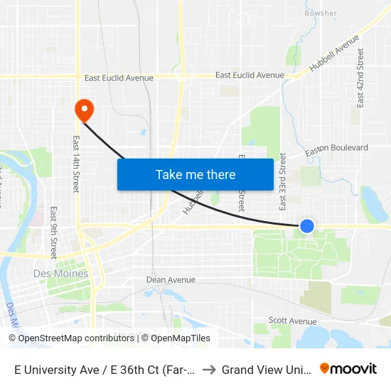 E University Ave / E 36th Ct (Far-Side), Dsm to Grand View University map