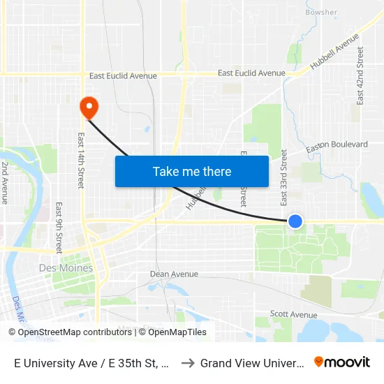 E University Ave / E 35th St, Dsm to Grand View University map