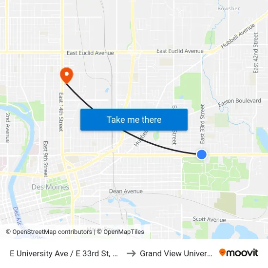 E University Ave / E 33rd St, Dsm to Grand View University map