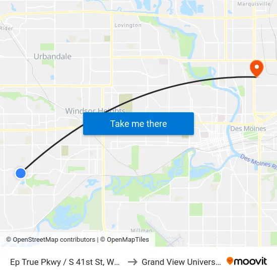 Ep True Pkwy / S 41st St, Wdm to Grand View University map