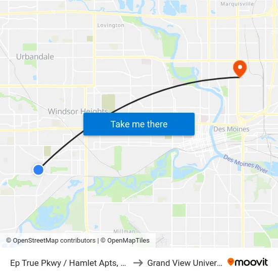 Ep True Pkwy / Hamlet Apts, Wdm to Grand View University map