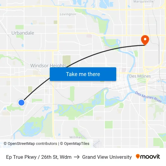 Ep True Pkwy / 26th St, Wdm to Grand View University map