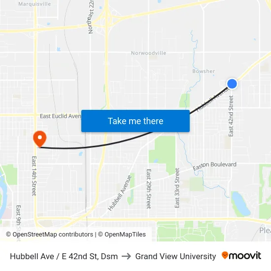 Hubbell Ave / E 42nd St, Dsm to Grand View University map