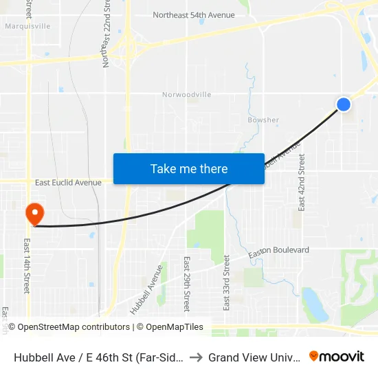 Hubbell Ave / E 46th St (Far-Side), Dsm to Grand View University map