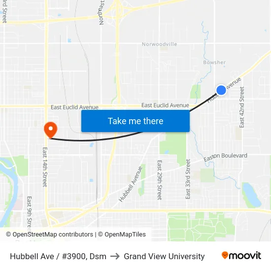Hubbell Ave / #3900, Dsm to Grand View University map