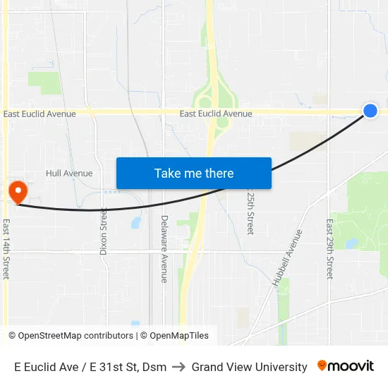 E Euclid Ave / E 31st St, Dsm to Grand View University map