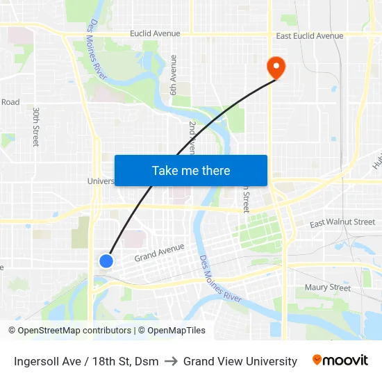 Ingersoll Ave / 18th St, Dsm to Grand View University map