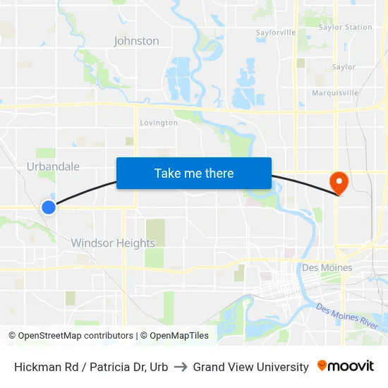 Hickman Rd / Patricia Dr, Urb to Grand View University map