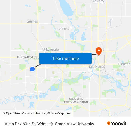 Vista Dr / 60th St, Wdm to Grand View University map