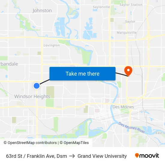 63rd St / Franklin Ave, Dsm to Grand View University map