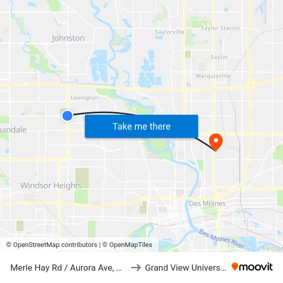 Merle Hay Rd / Aurora Ave, Urb to Grand View University map