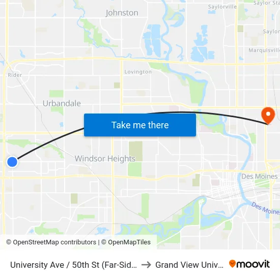 University Ave / 50th St (Far-Side), Wdm to Grand View University map