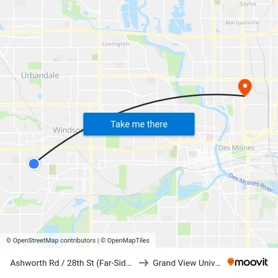 Ashworth Rd / 28th St (Far-Side), Wdm to Grand View University map