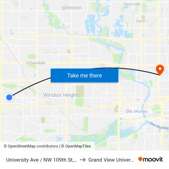 University Ave / NW 109th St, Clv to Grand View University map