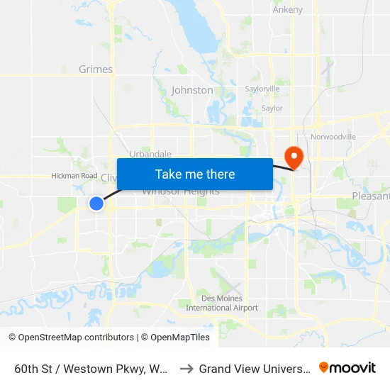 60th St / Westown Pkwy, Wdm to Grand View University map