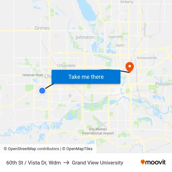 60th St / Vista Dr, Wdm to Grand View University map