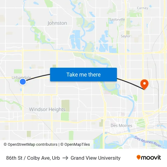 86th St / Colby Ave, Urb to Grand View University map