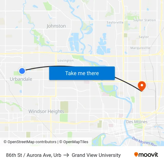 86th St / Aurora Ave, Urb to Grand View University map
