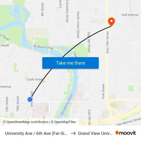 University Ave / 6th Ave (Far-Side), Dsm to Grand View University map