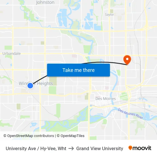 University Ave / Hy-Vee, Wht to Grand View University map