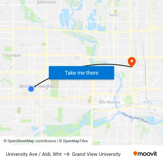 University Ave / Aldi, Wht to Grand View University map