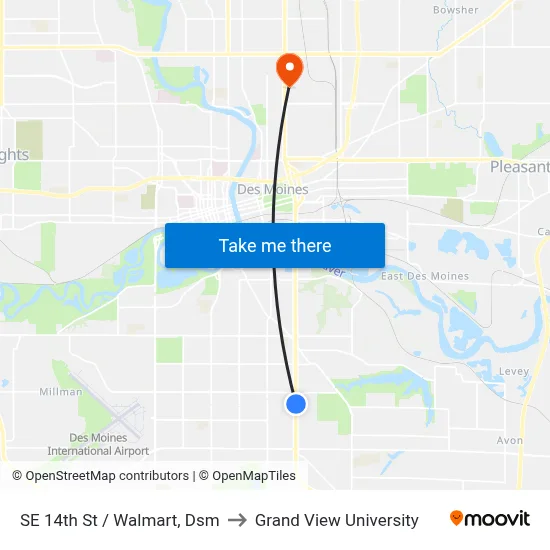 SE 14th St / Walmart, Dsm to Grand View University map