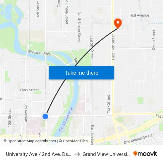 University Ave / 2nd Ave, Dsm to Grand View University map