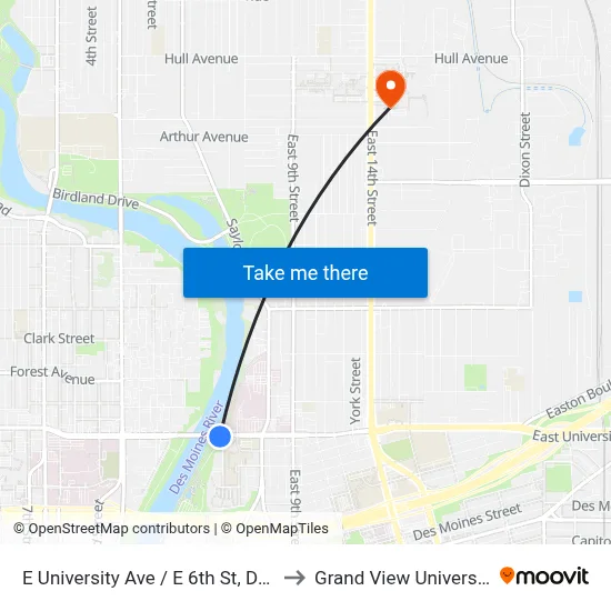 E University Ave / E 6th St, Dsm to Grand View University map