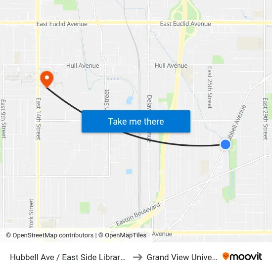 Hubbell Ave / East Side Library, Dsm to Grand View University map