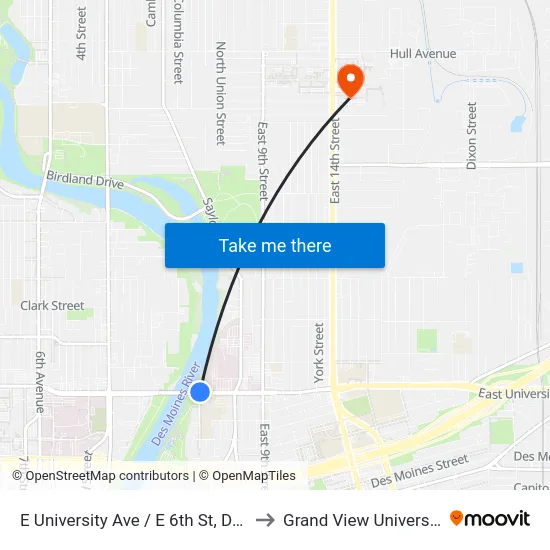 E University Ave / E 6th St, Dsm to Grand View University map
