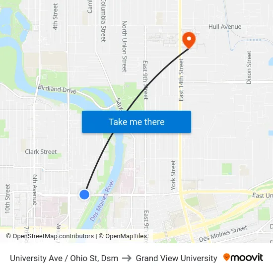 University Ave / Ohio St, Dsm to Grand View University map